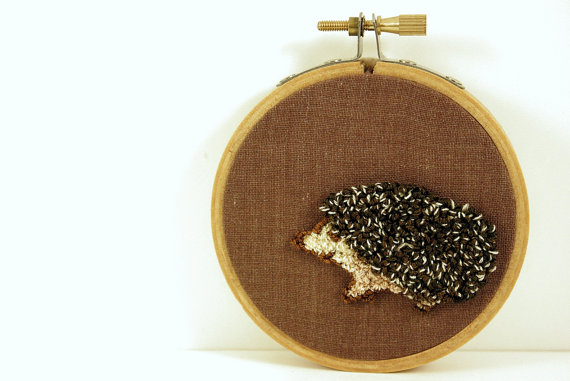 Hedgehog Embroidery Hoop Art.